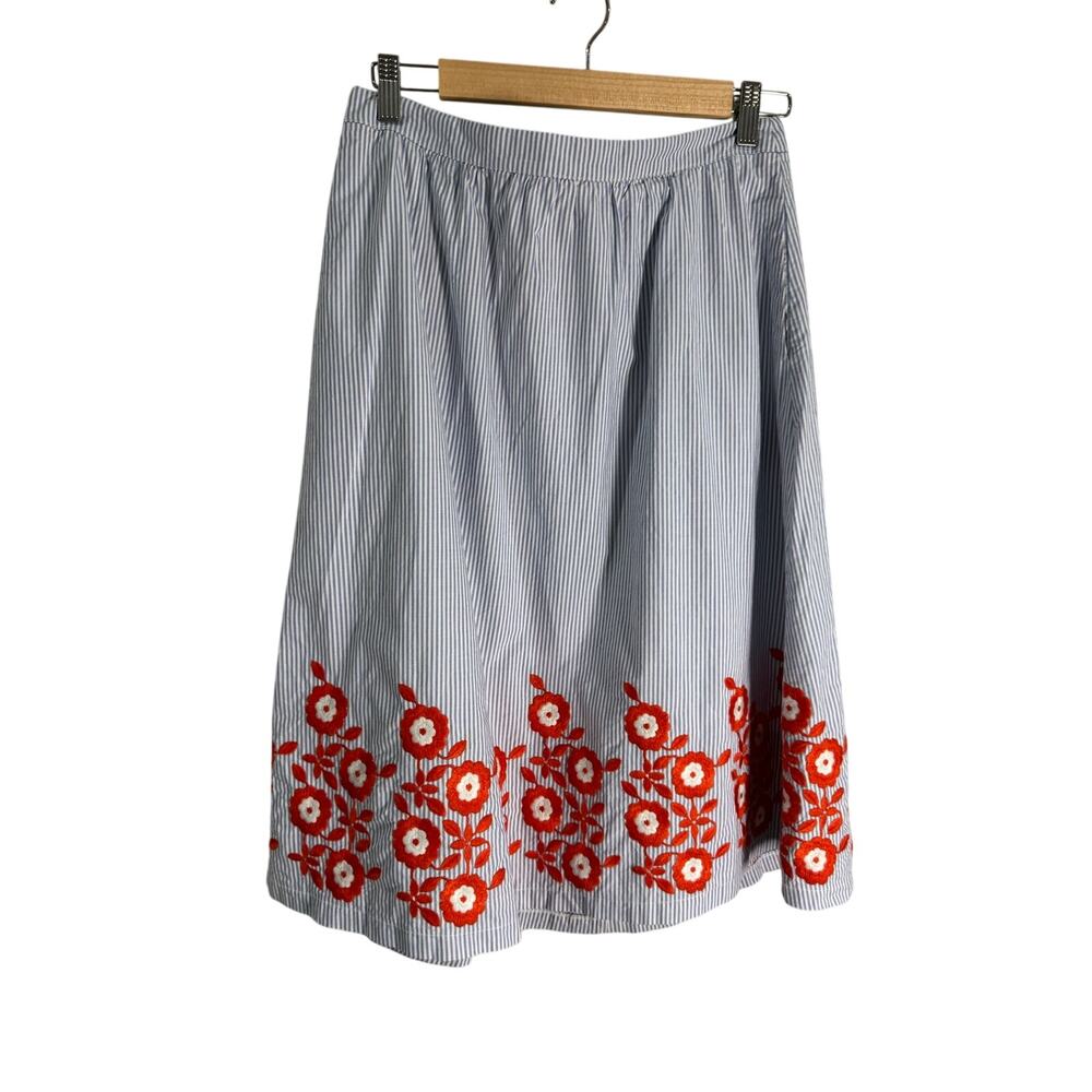 Boden Embroidered Flowers Stripes Skirt Size 8